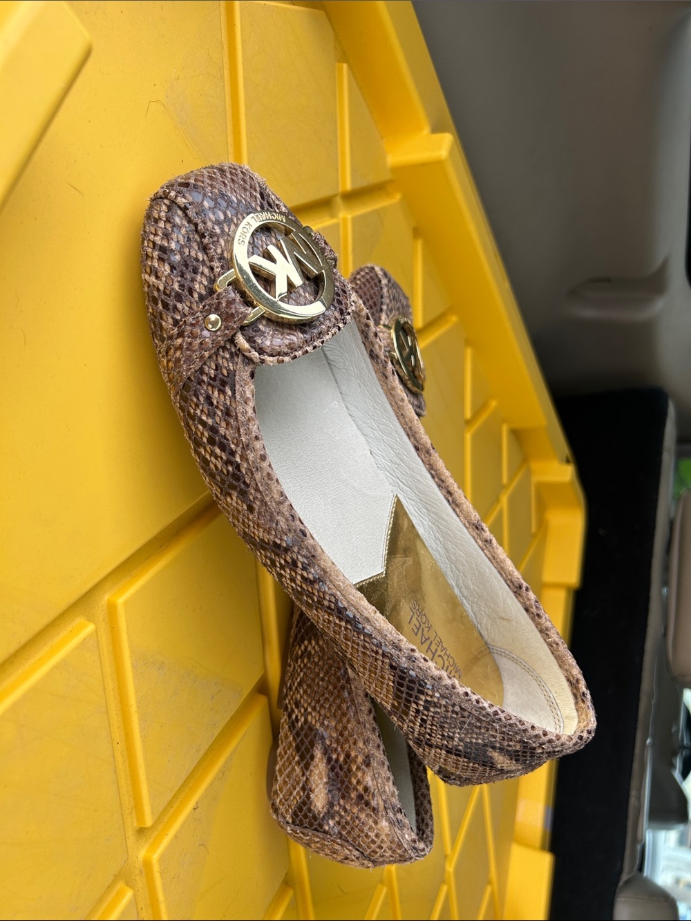 Michael Kors Gold-Accented Brown Snake-Print Ballet Flats - Picture 2 of 3